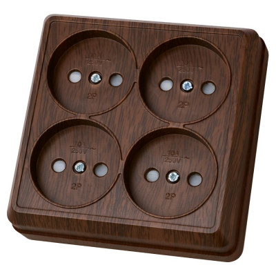 Розетка TDM ELECTRIC четырехместная 2П открытой установки IP20 10A с защитными шторками бук, серия "Ладога" SQ1801-0321