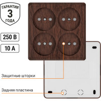 Розетка TDM ELECTRIC четырехместная 2П открытой установки IP20 10A с защитными шторками бук, серия "Ладога" SQ1801-0321