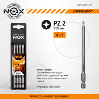 Бита COREBIT (4 шт; PZ2х110 мм; упаковка ПВХ; E6.3) NOX 330110-4