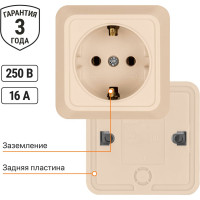 Розетка TDM ELECTRIC 2П+3 открытой установки IP20 16А 250В (керамика) слоновая кость "Ладога" SQ1801-0211