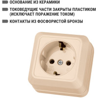 Розетка TDM ELECTRIC 2П+3 открытой установки IP20 16А 250В (керамика) слоновая кость "Ладога" SQ1801-0211