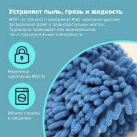 Швабра LAIMA СИНЕЛЬ с флаундером 40 см., черенок 80-120 см., еврорезьба, насадка МОП микрофибра 606314