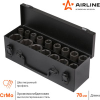 Набор головок ударных 16 шт, 10-32 мм, 78 мм, 1/2", металлический кейс Airline ATAS043