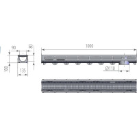 Лоток Aquastok AQUA-TOP DN90 H100 А15 1000x135x100 с пластиковой решеткой (комплект) (1092) 549067