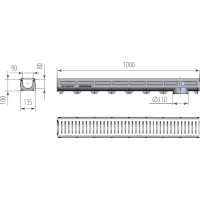 Лоток Aquastok AQUA-TOP DN90 H100 A15 1000x135x100 с оцинкованной решеткой (комплект) (1091н) 549068