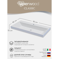 Раковина для ванной комнаты Uperwood Classic 90 см, прямоугольная 291020338