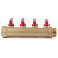 Коллектор с шаровыми кранами  PROFACTOR в/н 3/4" х 4 вых 1/2"нар PF MV 264.4