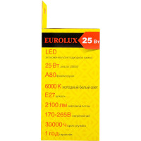 Светодиодная лампа Eurolux LL-E-A80-25W-230-6K-E27 груша, 25Вт, холодный, Е27 76/2/78