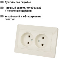 Розетка двойная слоновая кость, 10А 250В серия "Ильмень" TDM ELECTRIC SQ1823-0111
