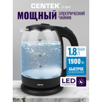 Чайник Centek стекло 1.8л, 1900Вт, LED индикатор, Защита от перегрева, Фильтр от накипи. CT-0010