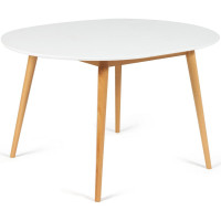 Обеденный стол Tetchair Bosco (боско) круглый, раскладной, основание бук, столешница МДФ, 100x75x100+30 см, белый + натуральный бук 13993