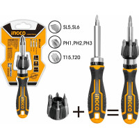 Трещоточная отвёртка с битами INGCO 8 шт INDUSTRIAL AKISD0808