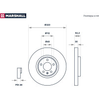 Тормозной диск передний Audi A4 B8 07- / A5 8T 07- / A6 C7 10- / A7 4G 10- / Q5 8R MARSHALL M2000614