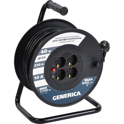 GENERICA Катушка УК40 с т/з 4 места 2P+PE/40м 3x1,0мм2 WKP10-10-04-40-G
