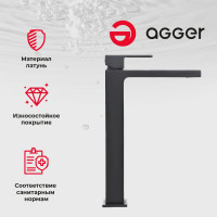 Смеситель для накладной раковины Agger Great черный A2812144