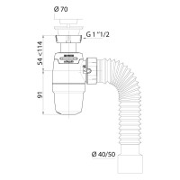 Сифон WIRQUIN NEO AIR с выпуском 1 1/2х40 мм и гофротрубой L 800 мм., 40х40/50 мм 30987083