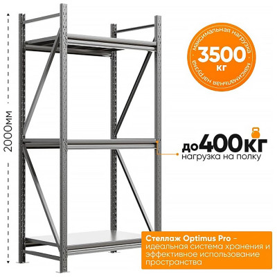 Металлический стеллаж IRONMEBEL Optimus Pro h-2000 Zn, 3 яруса 1500х800 M-СГР20001500800ОЦ3