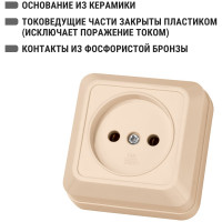 Розетка TDM ELECTRIC 2П открытой установки IP20 10А 250В керамика слоновая кость Ладога SQ1801-0210