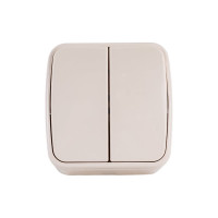 Выключатель слоновая кость 2-клавишный открытой установки TDM ELECTRIC IP20 10А, серия "Дача" Народная SQ1824-0015