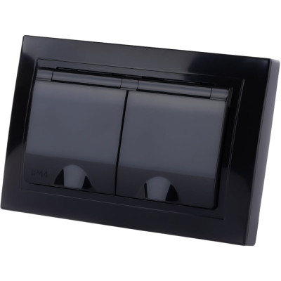 Двойная розетка TDM ELECTRIC 2П+З с защитными шторками и крышкой 16А 250В IP44 антрацит Таймыр SQ1814-0876