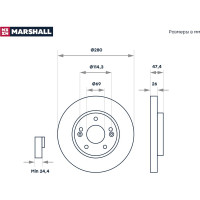 Тормозной диск передний Hyundai Tucson I 04-, Kia Cee'd I 06- / Soul I, II 09- / Sportage II MARSHALL M2000414