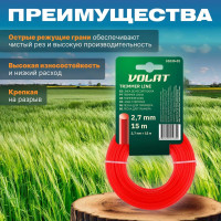 Леска для триммера 2.7 мм, 15 м, сечение круглое ВОЛАТ 51030-01
