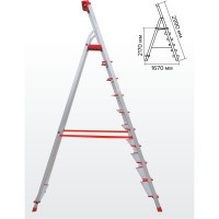 Профессиональная стремянка Новая Высота NV3118, 1x10 ступеней 130 мм, органайзер, Max нагр. 180 кг, 2К башмаки, 3118110