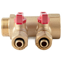 Коллектор с шаровыми кранами PROFACTOR в/н 1" х 2 вых 16 цанга PF MVP 267.2