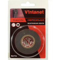 Монтажная сверхсильная клейкая двусторонняя лента Vintanet VN1146, цвет черный, 12 мм х 1,5 м VN11461215