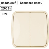 Выключатель слоновая кость 2-клавишный открытой установки TDM ELECTRIC IP20 10А, серия "Дача" Народная SQ1824-0015
