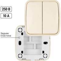 Выключатель слоновая кость 2-клавишный открытой установки TDM ELECTRIC IP20 10А, серия "Дача" Народная SQ1824-0015