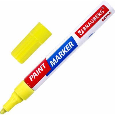 Лаковый маркер-краска BRAUBERG EXTRA paint marker 4 мм, желтый, улучшенная нитро-основа 151984