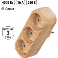 Блок TDM ELECTRIC на 3 гнезда 2П З плоский 16А 250B Эко сосна SQ1806-0076