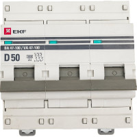 Автоматический выключатель EKF 3P, 50А, 10kA, ВА 47-100, PROxima, SQ mcb47100-3-50D-pro