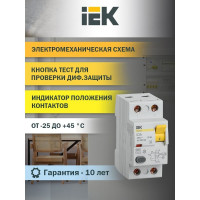 Устройство защитного отключения IEK ВД1-63S УЗО, 2Р, 50А, 300мА MDV12-2-050-300