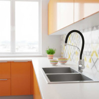 Смеситель для кухни FASHUN мойки из нержавеющей стали с гибким черным изливом A54012-7