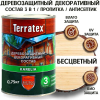 Деревозащитный декоративный состав ТЕРРАТЕКС бесцветный, 0.75 кг, 1 л ЭК000136987