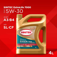 Моторное масло Sintec extralife 7000 sae 5w-30, api sn/cf, acea a3/b4, синтетическое, 4 л 600256