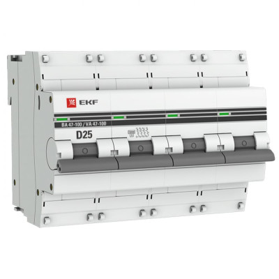 EKF Автоматический выключатель 4P 25А 10kA ВА 47-100 PROxima mcb47100-4-25D-pro