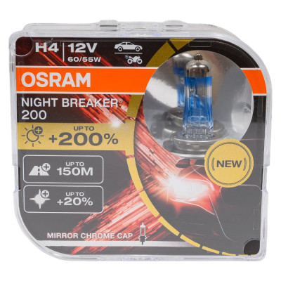 OSRAM автолампа H4 60/55 P43t+200% NIGHT BREAKER 200 4050К 12V 64193NB200-HCB