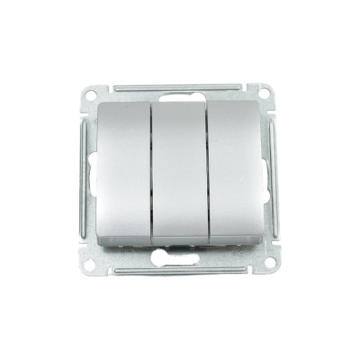 3-клавишный механизм выключателя Systeme Electric скрытой проводки Glossa 10А IP20 1+1+1 10AX алюминий GSL000331