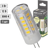 Светодиодная лампа TDM ELECTRIC G4-3 Вт-AC/DC 12 В-3000 К, SMD, 16x43 мм SQ0340-0093