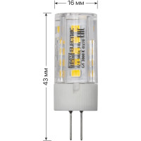 Светодиодная лампа TDM ELECTRIC G4-3 Вт-AC/DC 12 В-3000 К, SMD, 16x43 мм SQ0340-0093