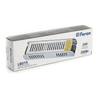 Электронный трансформатор для светодиодной ленты FERON 200W 24V (драйвер), LB019, 48047