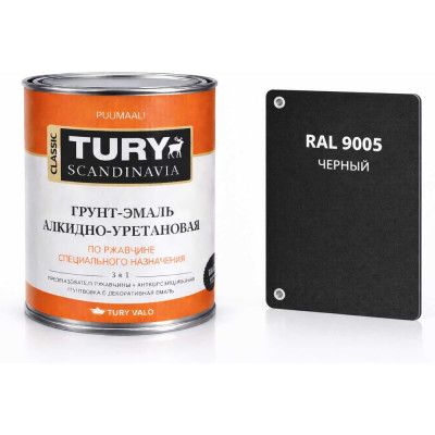 Грунт-эмаль TURY АУ по ржавчине 3 в 1 черная, 2 кг 2007664
