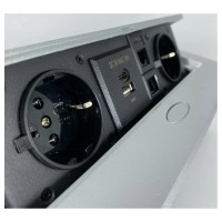Выдвижной встраиваемый блок розеток Inrior выдвижная розетка, на 2 EURO розетки, 2 RJ45 и 2 USB-A+C, серый, TORO-55-80