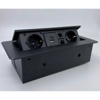 Выдвижной встраиваемый блок розеток Inrior выдвижная розетка, на 2 EURO розетки, 2 RJ45 и 2 USB-A+C, черный, TORO-55-20