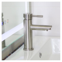 Смеситель для умывальника MELANA Tondo нерж.сталь, однорычажный, сатин, литой излив f 610101