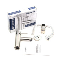 Смеситель для умывальника MELANA Tondo нерж.сталь, однорычажный, сатин, литой излив f 610101