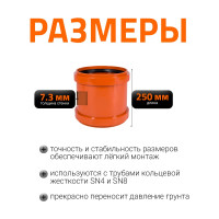 Двухраструбная муфта наружной канализации Ostendorf ПВХ, 250 мм 224510